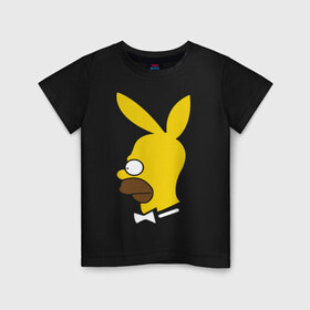 Детская футболка хлопок с принтом Playboy Homer Simpson в Курске, 100% хлопок | круглый вырез горловины, полуприлегающий силуэт, длина до линии бедер | Тематика изображения на принте: гомер