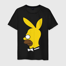 Мужская футболка хлопок с принтом Playboy Homer Simpson в Курске, 100% хлопок | прямой крой, круглый вырез горловины, длина до линии бедер, слегка спущенное плечо. | Тематика изображения на принте: гомер