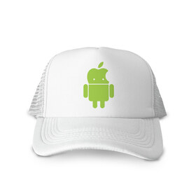 Кепка тракер с сеткой с принтом Android Applehead в Курске, трикотажное полотно; задняя часть — сетка | длинный козырек, универсальный размер, пластиковая застежка | android | apple | админам | андроид | для админов | эпл