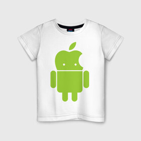 Детская футболка хлопок с принтом Android Applehead в Курске, 100% хлопок | круглый вырез горловины, полуприлегающий силуэт, длина до линии бедер | android | apple | админам | андроид | для админов | эпл