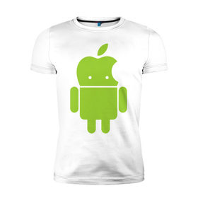 Мужская футболка премиум с принтом Android Applehead в Курске, 92% хлопок, 8% лайкра | приталенный силуэт, круглый вырез ворота, длина до линии бедра, короткий рукав | android | apple | админам | андроид | для админов | эпл