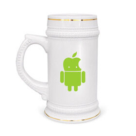 Кружка пивная с принтом Android Applehead в Курске,  керамика (Материал выдерживает высокую температуру, стоит избегать резкого перепада температур) |  объем 630 мл | android | apple | админам | андроид | для админов | эпл