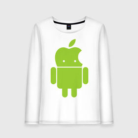 Женский лонгслив хлопок с принтом Android Applehead в Курске, 100% хлопок |  | android | apple | админам | андроид | для админов | эпл