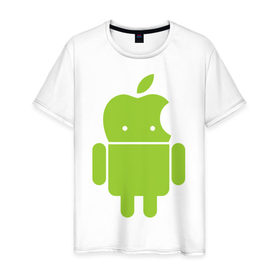 Мужская футболка хлопок с принтом Android Applehead в Курске, 100% хлопок | прямой крой, круглый вырез горловины, длина до линии бедер, слегка спущенное плечо. | android | apple | админам | андроид | для админов | эпл