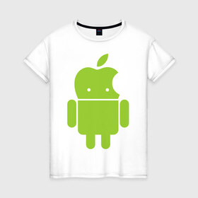 Женская футболка хлопок с принтом Android Applehead в Курске, 100% хлопок | прямой крой, круглый вырез горловины, длина до линии бедер, слегка спущенное плечо | android | apple | админам | андроид | для админов | эпл