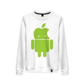 Женский свитшот хлопок с принтом Android Applehead в Курске, 100% хлопок | прямой крой, круглый вырез, на манжетах и по низу широкая трикотажная резинка  | android | apple | админам | андроид | для админов | эпл