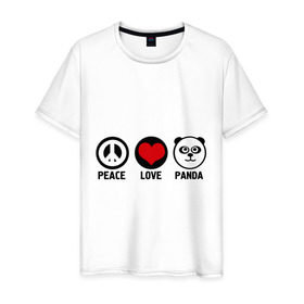 Мужская футболка хлопок с принтом Peace, love, panda (мир любовь панда) в Курске, 100% хлопок | прямой крой, круглый вырез горловины, длина до линии бедер, слегка спущенное плечо. | love | panda | peace | любовь | мир