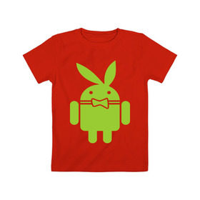 Детская футболка хлопок с принтом Android Playboy в Курске, 100% хлопок | круглый вырез горловины, полуприлегающий силуэт, длина до линии бедер | Тематика изображения на принте: android | play | андроид | плейбой