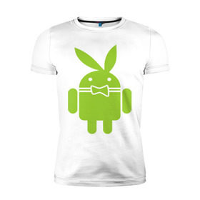 Мужская футболка премиум с принтом Android Playboy в Курске, 92% хлопок, 8% лайкра | приталенный силуэт, круглый вырез ворота, длина до линии бедра, короткий рукав | android | play | андроид | плейбой