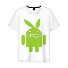 Мужская футболка хлопок с принтом Android Playboy в Курске, 100% хлопок | прямой крой, круглый вырез горловины, длина до линии бедер, слегка спущенное плечо. | Тематика изображения на принте: android | play | андроид | плейбой