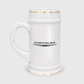 Кружка пивная с принтом Chrysler лого в Курске,  керамика (Материал выдерживает высокую температуру, стоит избегать резкого перепада температур) |  объем 630 мл | chrysler | краислер | логотип chrysler | логотип краислер