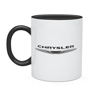 Кружка двухцветная с принтом Chrysler лого в Курске, керамика | объем — 330 мл, диаметр — 80 мм. Цветная ручка и кайма сверху, в некоторых цветах — вся внутренняя часть | chrysler | краислер | логотип chrysler | логотип краислер