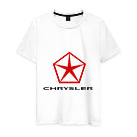 Мужская футболка хлопок с принтом Chrysler вертикальный в Курске, 100% хлопок | прямой крой, круглый вырез горловины, длина до линии бедер, слегка спущенное плечо. | chrysler | автомобиль chrysler | автомобиль краислер | краислер | логотип chrysler | логотип краислер