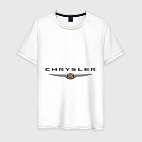 Мужская футболка хлопок с принтом Chrysler logo в Курске, 100% хлопок | прямой крой, круглый вырез горловины, длина до линии бедер, слегка спущенное плечо. | chrysler | автомобиль chrysler | автомобиль краислер | краислер | логотип chrysler | логотип краислер