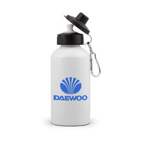 Бутылка спортивная с принтом Logo daewoo в Курске, металл | емкость — 500 мл, в комплекте две пластиковые крышки и карабин для крепления | daewoo | автомобиль daewoo | автомобиль дейву | дайву | логотип daewoo | логотип дайву | логотип дейву