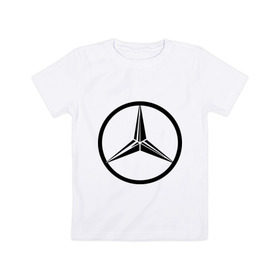 Детская футболка хлопок с принтом Mercedes-Benz logo в Курске, 100% хлопок | круглый вырез горловины, полуприлегающий силуэт, длина до линии бедер | mercedes | mercedes benz | логотип mercedes | логотип mercedes benz | логотип мерседерс бенс | мерен | мерседерс | мерседерс бенс