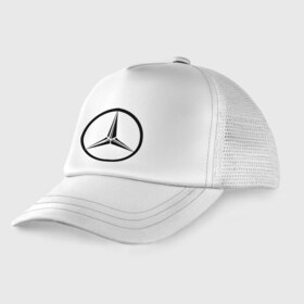 Детская кепка тракер с принтом Mercedes-Benz logo в Курске, Козырек - 100% хлопок. Кепка - 100% полиэстер, Задняя часть - сетка | универсальный размер, пластиковая застёжка | mercedes | mercedes benz | логотип mercedes | логотип mercedes benz | логотип мерседерс бенс | мерен | мерседерс | мерседерс бенс