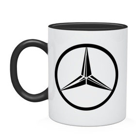 Кружка двухцветная с принтом Mercedes-Benz logo в Курске, керамика | объем — 330 мл, диаметр — 80 мм. Цветная ручка и кайма сверху, в некоторых цветах — вся внутренняя часть | Тематика изображения на принте: mercedes | mercedes benz | логотип mercedes | логотип mercedes benz | логотип мерседерс бенс | мерен | мерседерс | мерседерс бенс
