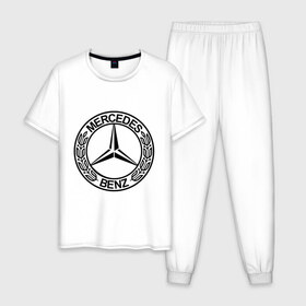 Мужская пижама хлопок с принтом Mercedes-Benz в Курске, 100% хлопок | брюки и футболка прямого кроя, без карманов, на брюках мягкая резинка на поясе и по низу штанин
 | mercedes | mercedes benz | логотип mercedes | логотип mercedes benz | логотип мерседерс бенс | мерен | мерседерс | мерседерс бенс