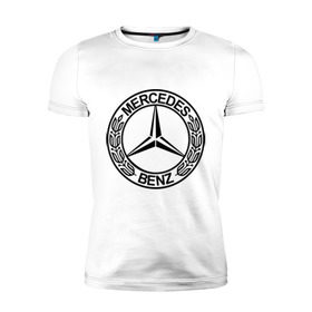 Мужская футболка премиум с принтом Mercedes-Benz в Курске, 92% хлопок, 8% лайкра | приталенный силуэт, круглый вырез ворота, длина до линии бедра, короткий рукав | mercedes | mercedes benz | логотип mercedes | логотип mercedes benz | логотип мерседерс бенс | мерен | мерседерс | мерседерс бенс