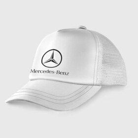 Детская кепка тракер с принтом Logo Mercedes-Benz в Курске, Козырек - 100% хлопок. Кепка - 100% полиэстер, Задняя часть - сетка | универсальный размер, пластиковая застёжка | mercedes | mercedes benz | логотип mercedes | логотип mercedes benz | логотип мерседерс бенс | мерен | мерседерс | мерседерс бенс