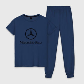 Женская пижама хлопок с принтом Logo Mercedes-Benz в Курске, 100% хлопок | брюки и футболка прямого кроя, без карманов, на брюках мягкая резинка на поясе и по низу штанин | mercedes | mercedes benz | логотип mercedes | логотип mercedes benz | логотип мерседерс бенс | мерен | мерседерс | мерседерс бенс