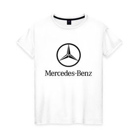 Женская футболка хлопок с принтом Logo Mercedes-Benz в Курске, 100% хлопок | прямой крой, круглый вырез горловины, длина до линии бедер, слегка спущенное плечо | mercedes | mercedes benz | логотип mercedes | логотип mercedes benz | логотип мерседерс бенс | мерен | мерседерс | мерседерс бенс