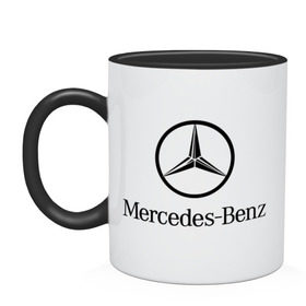 Кружка двухцветная с принтом Logo Mercedes-Benz в Курске, керамика | объем — 330 мл, диаметр — 80 мм. Цветная ручка и кайма сверху, в некоторых цветах — вся внутренняя часть | mercedes | mercedes benz | логотип mercedes | логотип mercedes benz | логотип мерседерс бенс | мерен | мерседерс | мерседерс бенс