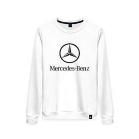 Женский свитшот хлопок с принтом Logo Mercedes-Benz в Курске, 100% хлопок | прямой крой, круглый вырез, на манжетах и по низу широкая трикотажная резинка  | mercedes | mercedes benz | логотип mercedes | логотип mercedes benz | логотип мерседерс бенс | мерен | мерседерс | мерседерс бенс