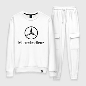 Женский костюм хлопок с принтом Logo Mercedes-Benz в Курске, 100% хлопок | на свитшоте круглая горловина, мягкая резинка по низу. Брюки заужены к низу, на них два вида карманов: два 