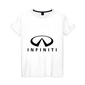 Женская футболка хлопок с принтом Infiniti logo в Курске, 100% хлопок | прямой крой, круглый вырез горловины, длина до линии бедер, слегка спущенное плечо | infiniti автомобиль | автомобиль инфинити | инфинити | логотип infiniti | логотип инфинити
