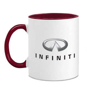 Кружка двухцветная с принтом Logo Infiniti в Курске, керамика | объем — 330 мл, диаметр — 80 мм. Цветная ручка и кайма сверху, в некоторых цветах — вся внутренняя часть | infiniti автомобиль | автомобиль инфинити | инфинити | логотип infiniti | логотип инфинити