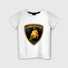 Детская футболка хлопок с принтом Lamborghini logo в Курске, 100% хлопок | круглый вырез горловины, полуприлегающий силуэт, длина до линии бедер | Тематика изображения на принте: lamborghini | автомобиль lamborghini | ламборджини | ламборджини автомобиль | логотип lamborghini | логотип ламборджини
