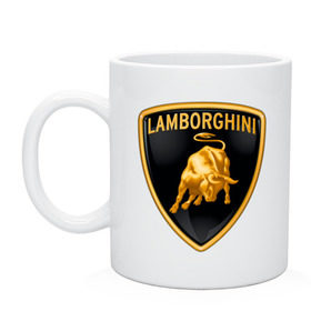 Кружка с принтом Lamborghini logo в Курске, керамика | объем — 330 мл, диаметр — 80 мм. Принт наносится на бока кружки, можно сделать два разных изображения | Тематика изображения на принте: lamborghini | автомобиль lamborghini | ламборджини | ламборджини автомобиль | логотип lamborghini | логотип ламборджини