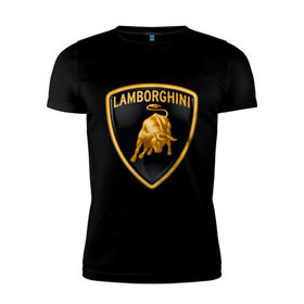 Мужская футболка премиум с принтом Lamborghini logo в Курске, 92% хлопок, 8% лайкра | приталенный силуэт, круглый вырез ворота, длина до линии бедра, короткий рукав | lamborghini | автомобиль lamborghini | ламборджини | ламборджини автомобиль | логотип lamborghini | логотип ламборджини