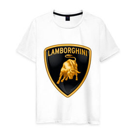 Мужская футболка хлопок с принтом Lamborghini logo в Курске, 100% хлопок | прямой крой, круглый вырез горловины, длина до линии бедер, слегка спущенное плечо. | Тематика изображения на принте: lamborghini | автомобиль lamborghini | ламборджини | ламборджини автомобиль | логотип lamborghini | логотип ламборджини