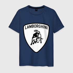 Мужская футболка хлопок с принтом Lamborghini лого в Курске, 100% хлопок | прямой крой, круглый вырез горловины, длина до линии бедер, слегка спущенное плечо. | lamborghini | автомобиль lamborghini | ламборджини | ламборджини автомобиль | логотип lamborghini | логотип ламборджини