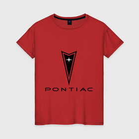 Женская футболка хлопок с принтом Pontiac logo в Курске, 100% хлопок | прямой крой, круглый вырез горловины, длина до линии бедер, слегка спущенное плечо | pontiac | автомобиль pontiac | логотип pontiac | логотип понтиак | понтиак | понтиак автомобиль