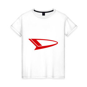 Женская футболка хлопок с принтом Значок daihatsu в Курске, 100% хлопок | прямой крой, круглый вырез горловины, длина до линии бедер, слегка спущенное плечо | daihatsu | автомобиль daihatsu | логотип daihatsu