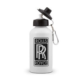 Бутылка спортивная с принтом Rolls-Royce в Курске, металл | емкость — 500 мл, в комплекте две пластиковые крышки и карабин для крепления | rolls royce | rr | автобренды | автолюбителям | бренд | логотип | ролл ройс | ролс ройс