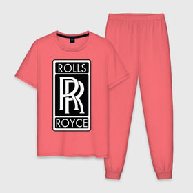 Мужская пижама хлопок с принтом Rolls-Royce в Курске, 100% хлопок | брюки и футболка прямого кроя, без карманов, на брюках мягкая резинка на поясе и по низу штанин
 | Тематика изображения на принте: rolls royce | rr | автобренды | автолюбителям | бренд | логотип | ролл ройс | ролс ройс