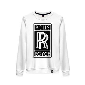 Женский свитшот хлопок с принтом Rolls-Royce в Курске, 100% хлопок | прямой крой, круглый вырез, на манжетах и по низу широкая трикотажная резинка  | rolls royce | rr | автобренды | автолюбителям | бренд | логотип | ролл ройс | ролс ройс