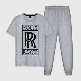 Мужская пижама хлопок с принтом Rolls-Royce logo в Курске, 100% хлопок | брюки и футболка прямого кроя, без карманов, на брюках мягкая резинка на поясе и по низу штанин
 | rolls royce | rr | автобренды | автолюбителям | бренд | логотип | ролл ройс | ролс ройс