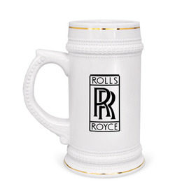 Кружка пивная с принтом Rolls-Royce logo в Курске,  керамика (Материал выдерживает высокую температуру, стоит избегать резкого перепада температур) |  объем 630 мл | rolls royce | rr | автобренды | автолюбителям | бренд | логотип | ролл ройс | ролс ройс
