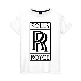Женская футболка хлопок с принтом Rolls-Royce logo в Курске, 100% хлопок | прямой крой, круглый вырез горловины, длина до линии бедер, слегка спущенное плечо | rolls royce | rr | автобренды | автолюбителям | бренд | логотип | ролл ройс | ролс ройс