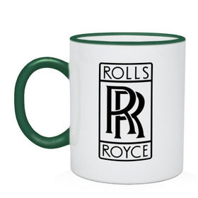 Кружка двухцветная с принтом Rolls-Royce logo в Курске, керамика | объем — 330 мл, диаметр — 80 мм. Цветная ручка и кайма сверху, в некоторых цветах — вся внутренняя часть | Тематика изображения на принте: rolls royce | rr | автобренды | автолюбителям | бренд | логотип | ролл ройс | ролс ройс