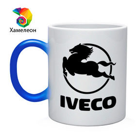 Кружка хамелеон с принтом Iveco в Курске, керамика | меняет цвет при нагревании, емкость 330 мл | iveco | автобренды | автолюбителям | бренд | ивеко | логотип