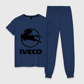 Женская пижама хлопок с принтом Iveco в Курске, 100% хлопок | брюки и футболка прямого кроя, без карманов, на брюках мягкая резинка на поясе и по низу штанин | iveco | автобренды | автолюбителям | бренд | ивеко | логотип