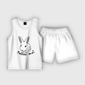 Детская пижама с шортами хлопок с принтом Следуй за белым кроликом. в Курске,  |  | alice in wonderland | follow me | алиса в стране чудес | животное | заяц | зверь | кролик | следуй за мной