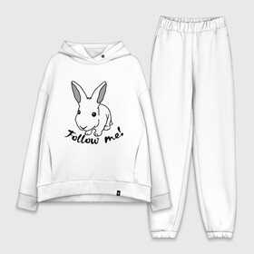 Женский костюм хлопок Oversize с принтом Следуй за белым кроликом. в Курске,  |  | alice in wonderland | follow me | алиса в стране чудес | животное | заяц | зверь | кролик | следуй за мной